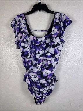 DACI Women's Purple White Floral Ruffle
One Piece Swimsuit Plus Size 16W